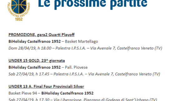 Domenica gara2 di playoff di Promozione al Palavenale, da sabato l’U13 alle Final Four