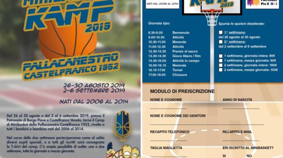 Iscrizioni aperte per il Camp Minibasket di fine agosto e inizio settembre